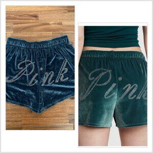 Victoria’s Secret PINK Rhinestone Green Velvet Velour Booty Boxer Shorts Size XS